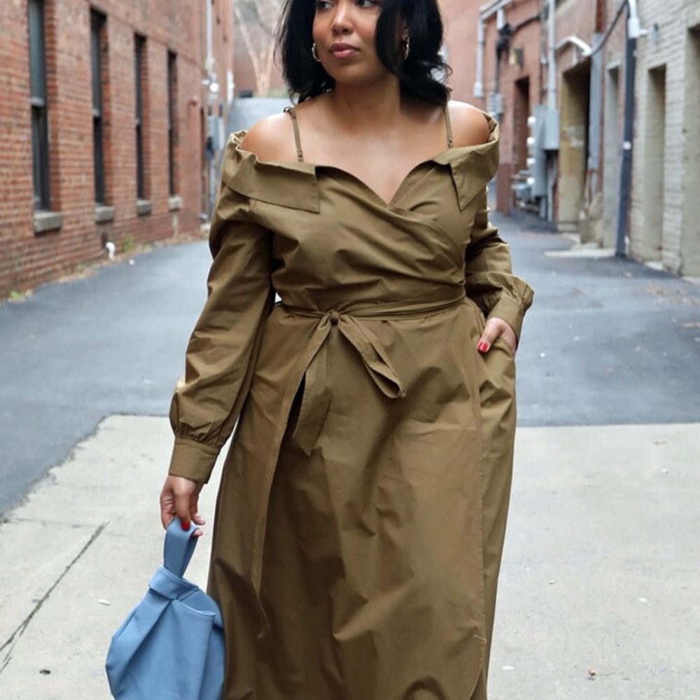 Marcherobinson the drop military olive off shoulder wrap dress